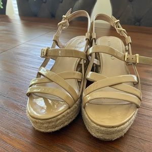 Via Spiga patent leather nude platform sandals